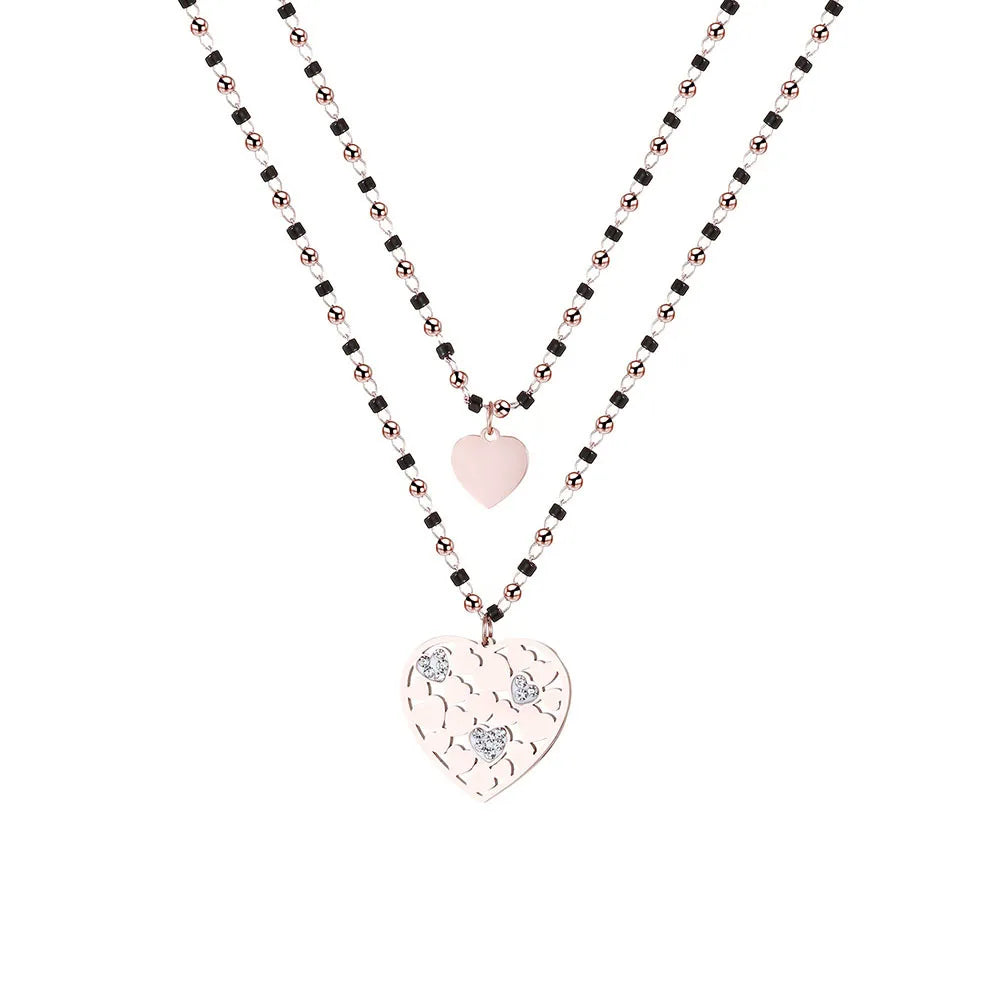 Fashion Double Layer Black Crystal Beads Necklace For Women Stainless Steel Star Choker Necklace Women's Jewelry femme Bijoux