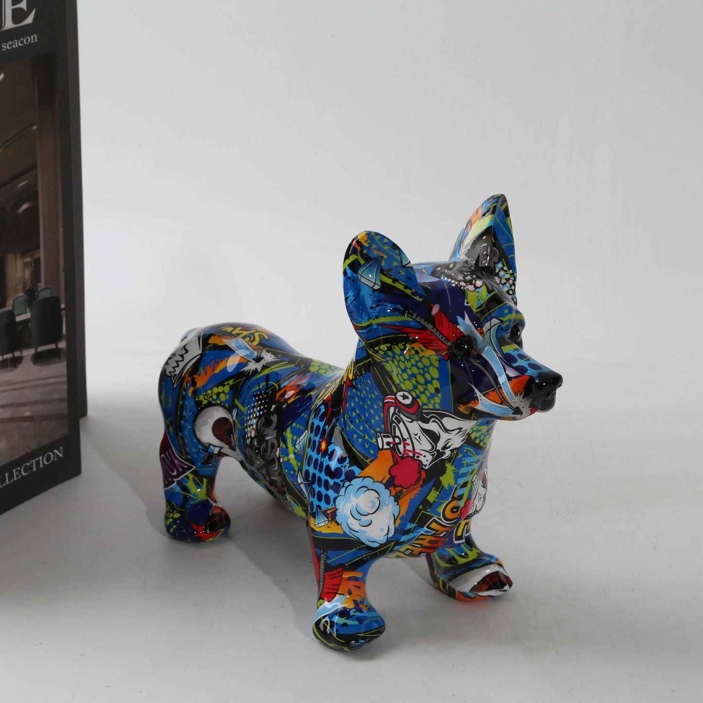 Nordic  Art Graffiti Corgi Dog Painting Creative Resin Crafts Home Decoration Wine Cabinet Office Decor Crafts Gift  Ornaments