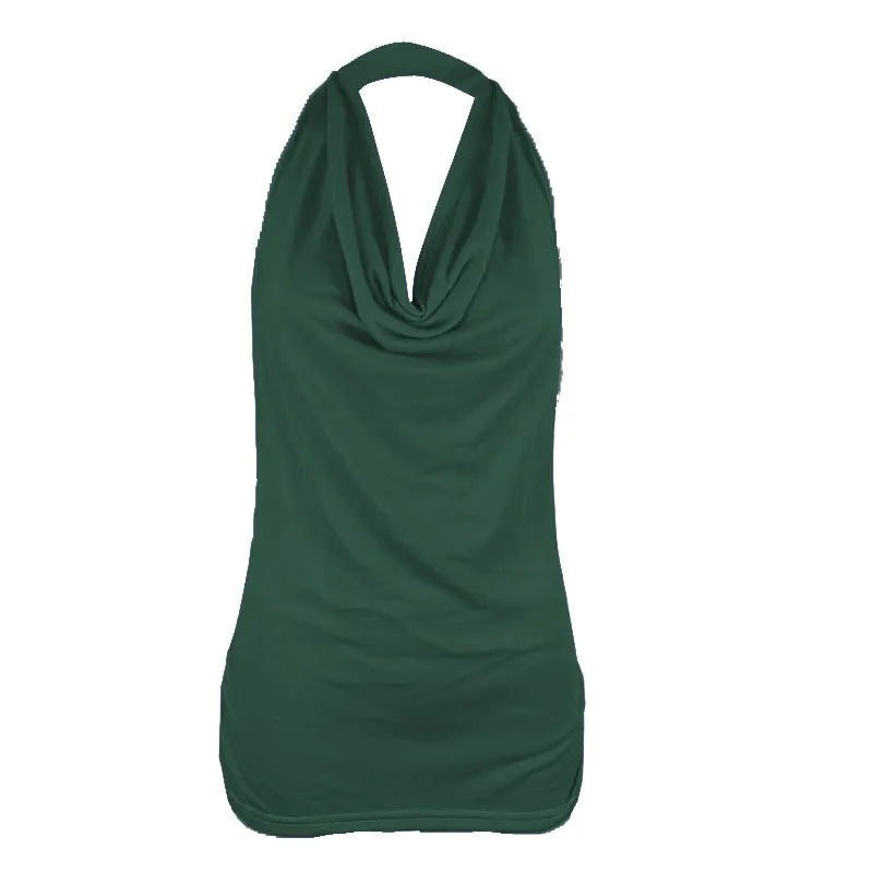 Vintage Tank Top Women Clothes Summer Backless Halter Vest Sexy Drape Cowl V Neck Women's Sleeveless Beachwear Solid Shirt Blusa