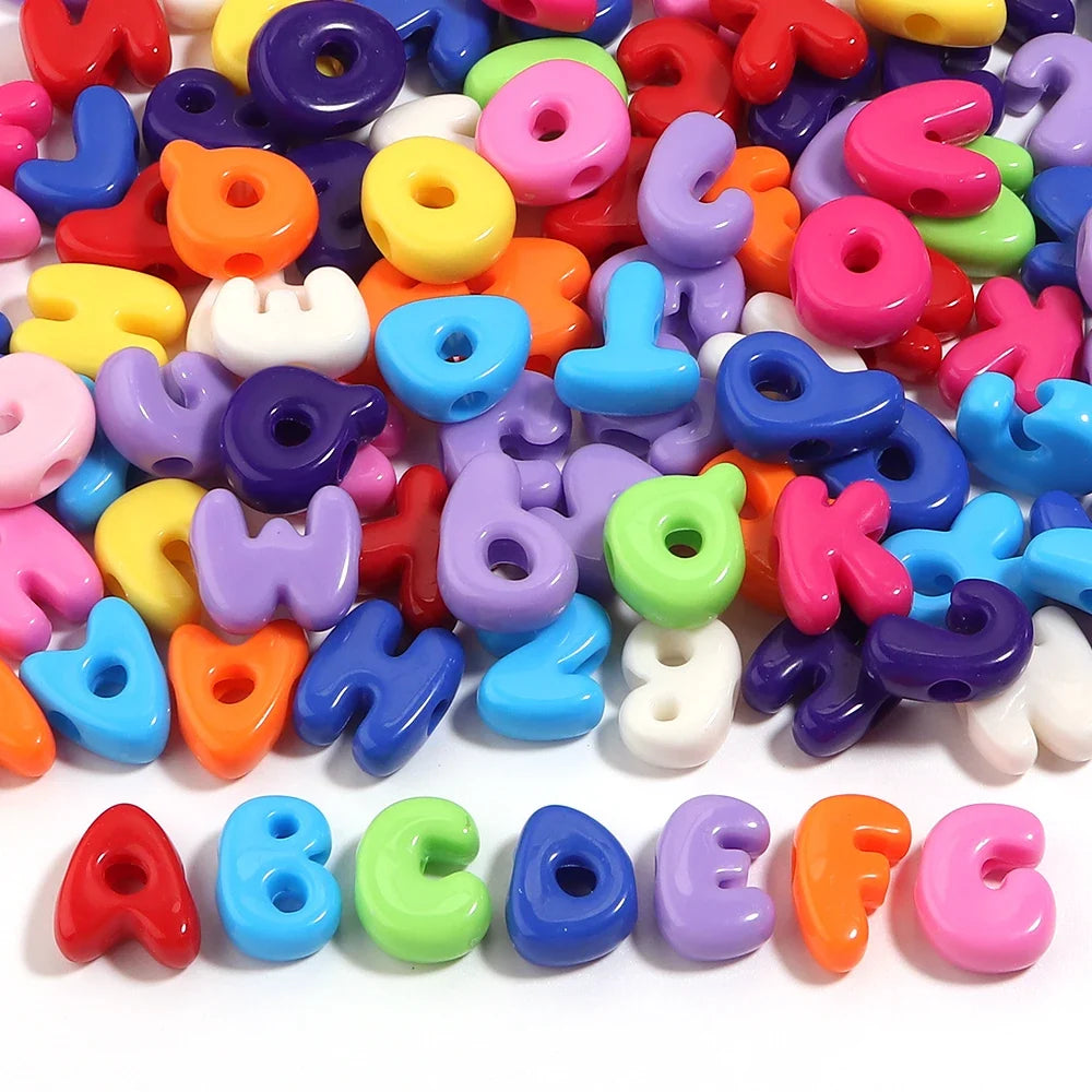 20-30pcs/lot Big Hole Cartoon English Letters Acrylic Beads Colored
