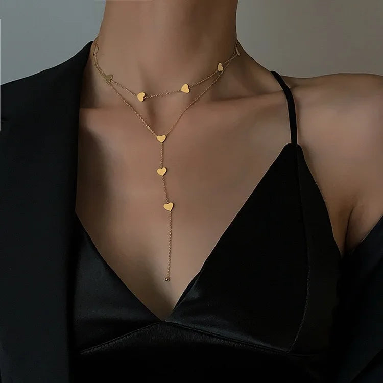 Premium Stainless Steel Long Necklace Trendy Pig Nose Style Y Shape Drop Pendant Waterproof Necklace for Women Girls Jewelry