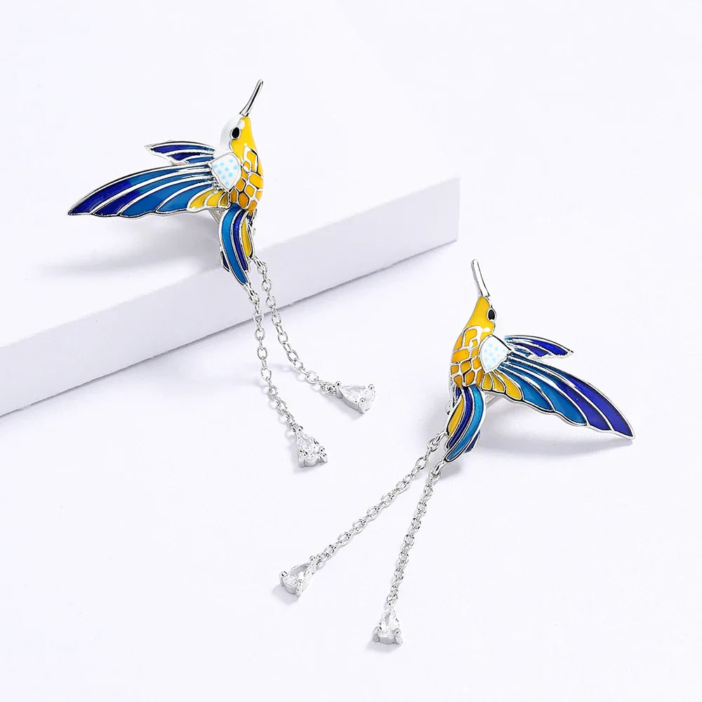 2024 New Fashion Bird Pendant Earrings Color Epoxy Tassel Long Earrings Handmade Enamel Women's Jewelry Earrings