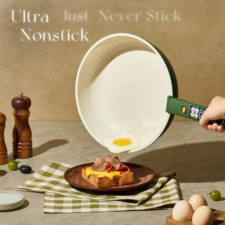 21Pcs Ceramic Cookware Set, Pots and Pans Non stick, Non Toxic Cookware Detachable Handle.