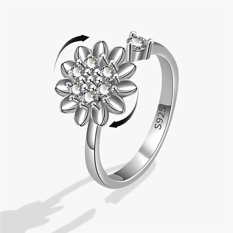 2023 Fashion Beads Anxiety Ring Fidget Spinner Rings Crystal Butterfly Flower Star Moon Ring Anti Stress Jewelry Gift