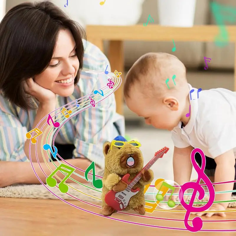 Capybara Plush Cute Dancing Doll Vocal Recording Toy Electric Stuffed Animals Soft Doll with Guitar for Kids Children Bed Room