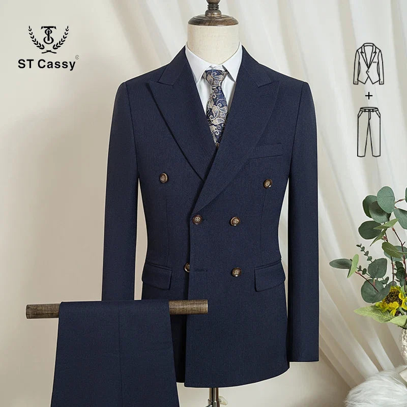 ST Cassy Elegant Man Suit 2 Piece Set Modern Wedding Party Outfit Suits for Men Stylish Business Office Suit Banquet Attire