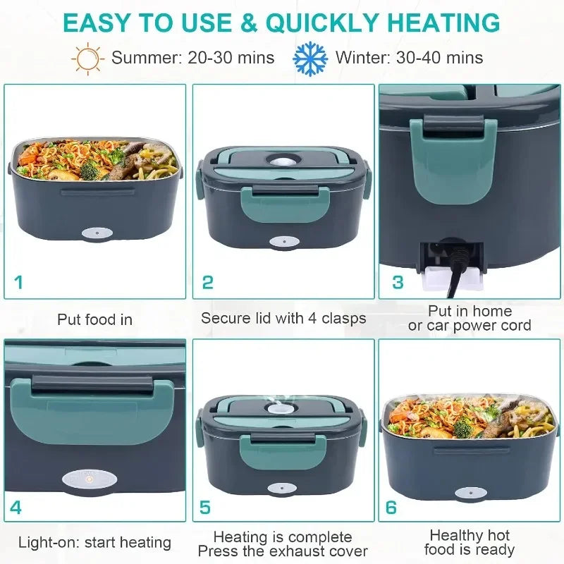1.5L 60W Electric Lunch Box, Portable Food Warmer Leak Proof Heating Container, for Car, Home Office Use Meal Prep.