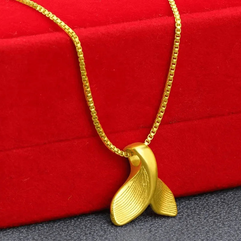 24K Gold Color Flower Pendant Necklaces for Women 18 Inch Water Wave