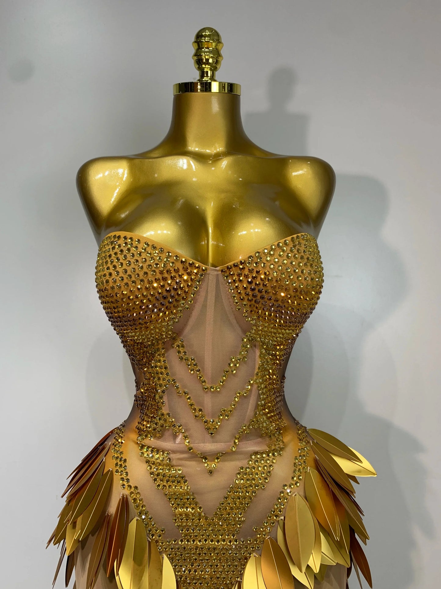 Women Sexy Strapless Mesh Maxi Long Dress Sparkly Gold Rhinestone Sequin Evening Party Gown Luxury Nightclub Birthday Prom Dress