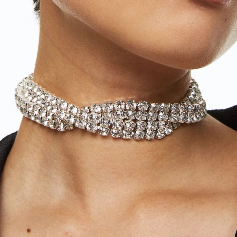 Stonefans Short Rhinestone Chain Twisted Rope Chokers Necklace for Women Statement Multi Layer Necklace Collar Crystal Jewelry