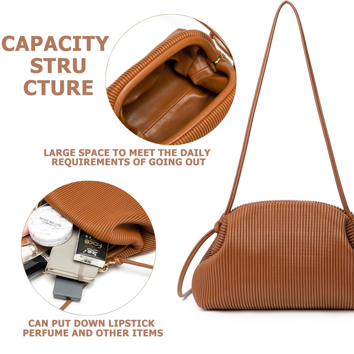Clutch Crossbody Purse for Women Soft Cloud Bag Fashion Dumpling Shoulder Handbag Ruched Pouch Bag