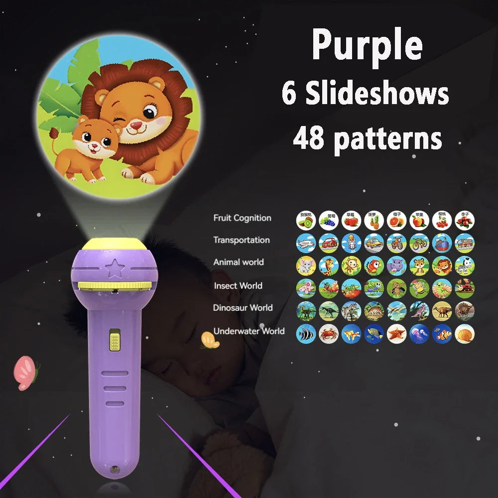 Flashlight Projector Torch Lamp Toy Early Education Cognition Before Bedtime Story Book Puzzle Toys Sleeping Story Book