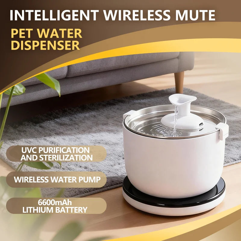 Wireless Cat Water Fountain Auto Sensor Drinking Fountain Quiet Pump 2.5L Stainless Steel Cats Dog Drinker Pet Water Dispenser