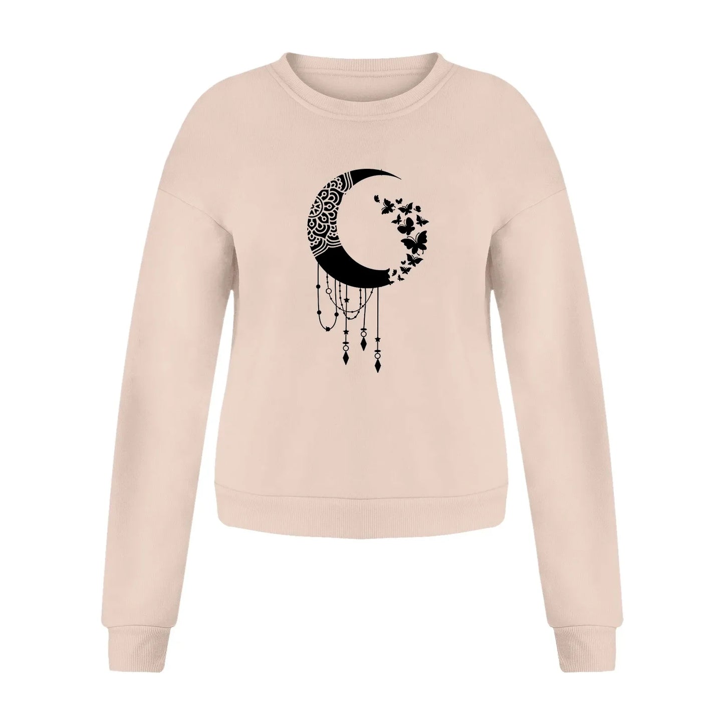 Y2k Sweatshirts For Women Moon Print Hoodies White Hoodies For Ladies Long Sleeve Fall Hoody Pullover Korean Style Blouses
