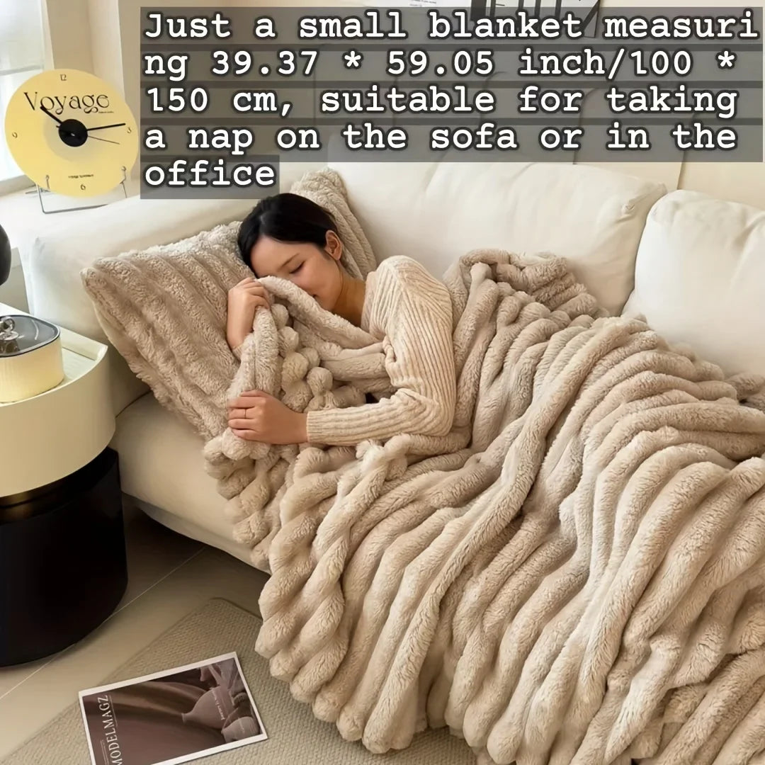 Luxurious Faux Rabbit Fur Throw Blanket for Couch, Bed