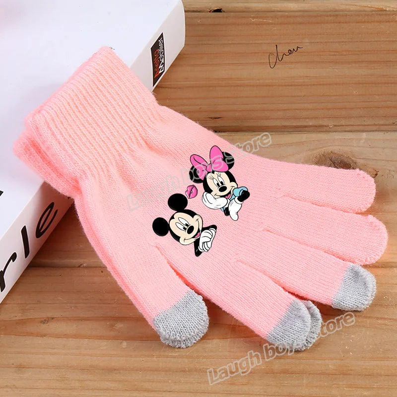 Disney Anime Glove Mickey Mouse Cartoon Five-finger Gloves Outdoor Sports High Quality Touch Screen Knit Mittens Kawaii Kid Gift