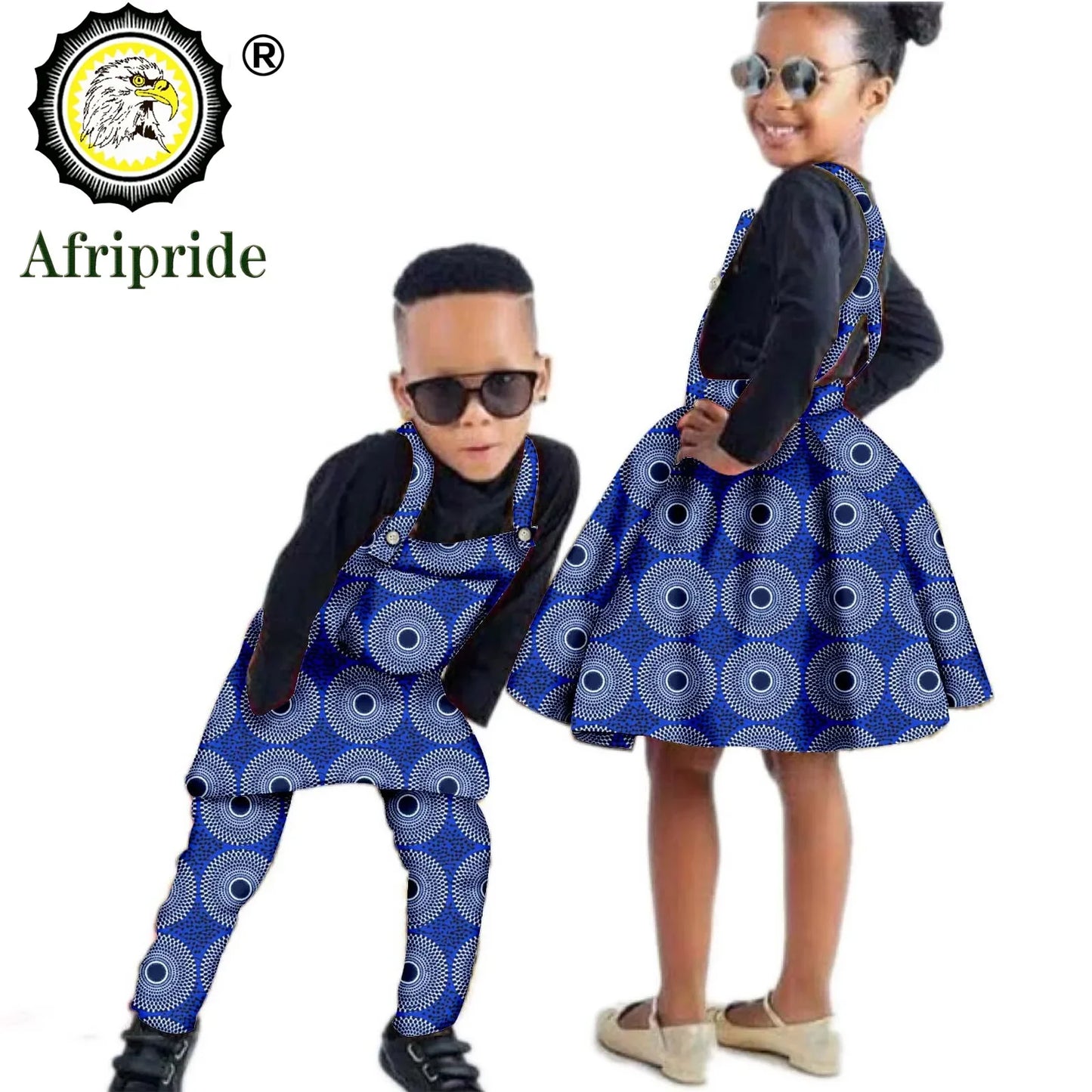 African Children Clothing Print Ankara Boy Suspender Trousers And Girl Suspender Skirt 100% Cotton AFRIPRIDE