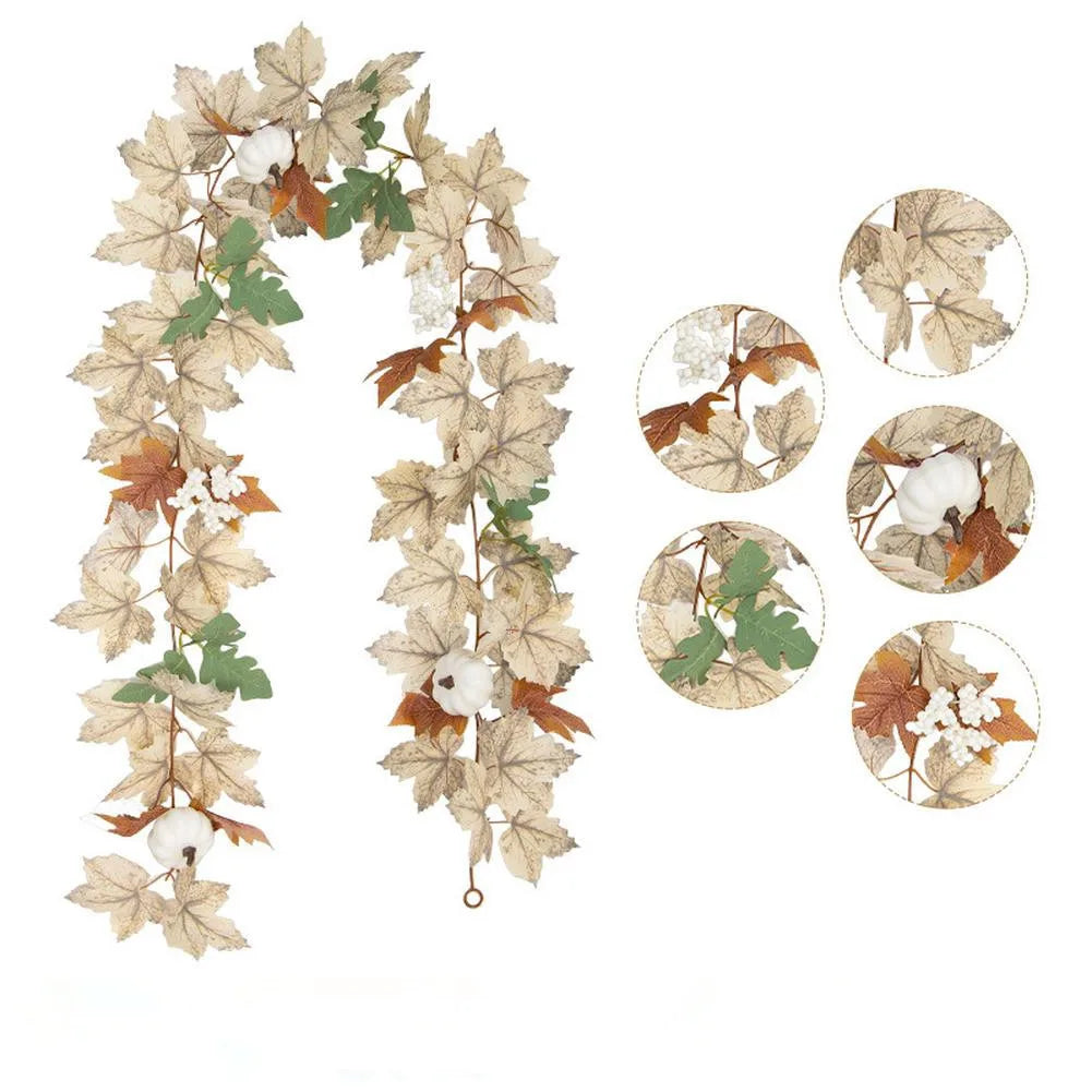 Farmhouse Fall Maples Leaf Garland Artificial Foliage Pumpkin Berry Garland Autumn Hanging Vine Garland Thanksgiving Decor