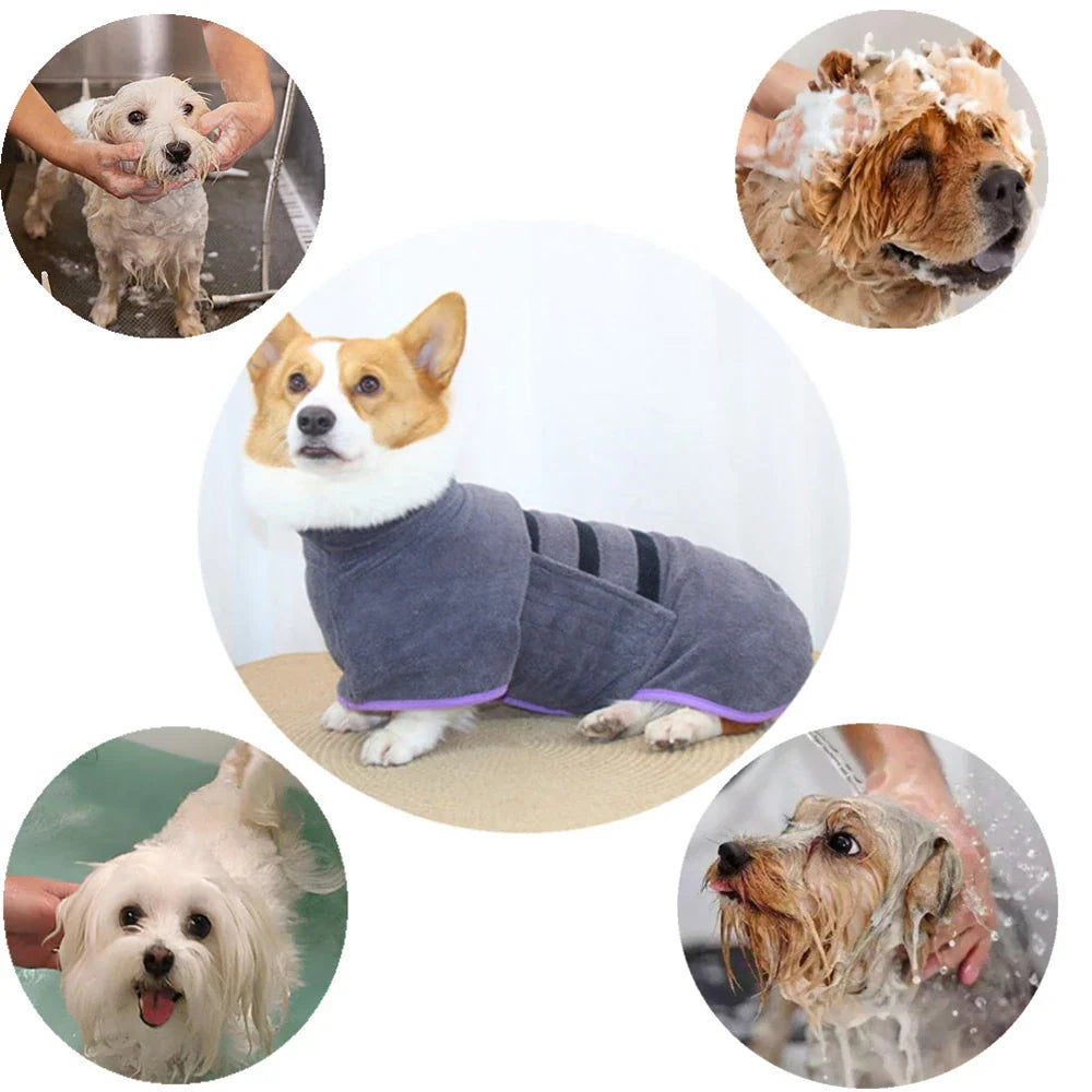 Dog Bathrobe Microfiber Quick Drying Coat Super Absorbent Luxurious Soft Pet Bath Towel Adjustable Warm Dog Bathing Supplies