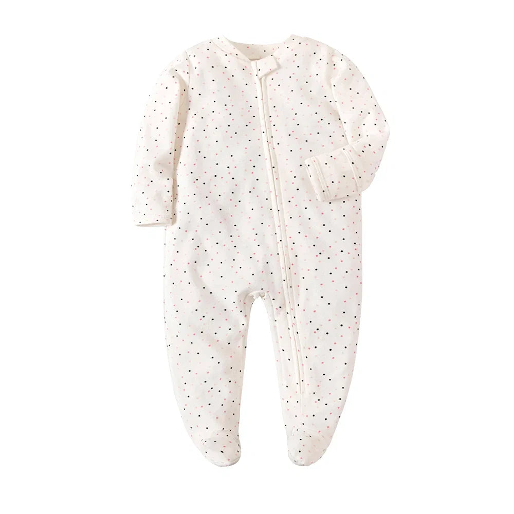 Unisex Newborn Baby Footed Pajamas Long Sleeve Zipper Romper Cotton Jumpsuit Solid White 0-12 Months Fashion Baby Clothes