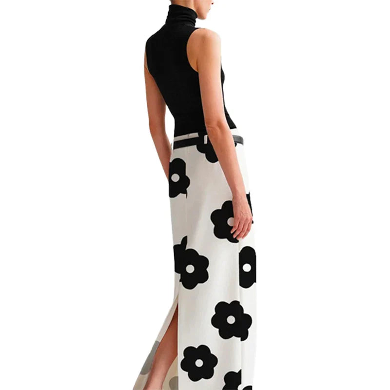 Yeezzi 2023 New Female Korean Fashion Floral Printed Split-Back Long Skirts Summer Casual Small Fresh Straight Skirt For Women