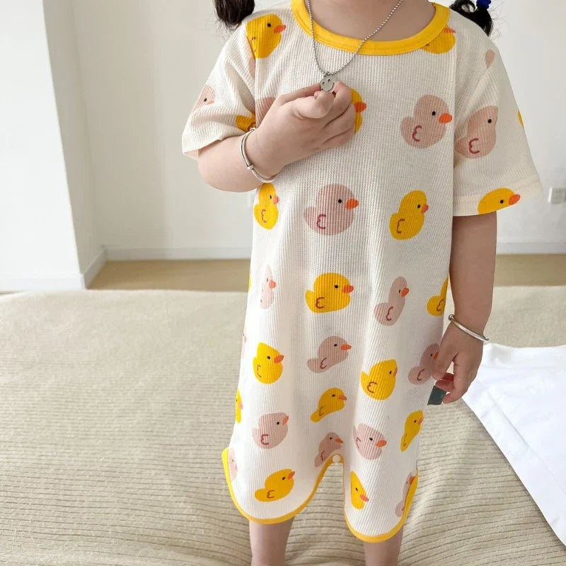 0-3 Years Newborn Ice Silk Thin Sleepwear Print Babysuits Cartoon Romper Summer New Boys Girls Baby Anti Kick Clothing