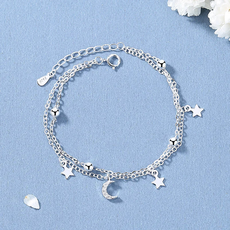 925 Sterling Silver Hollow Heart Bracelets for Women Girls Vintage
