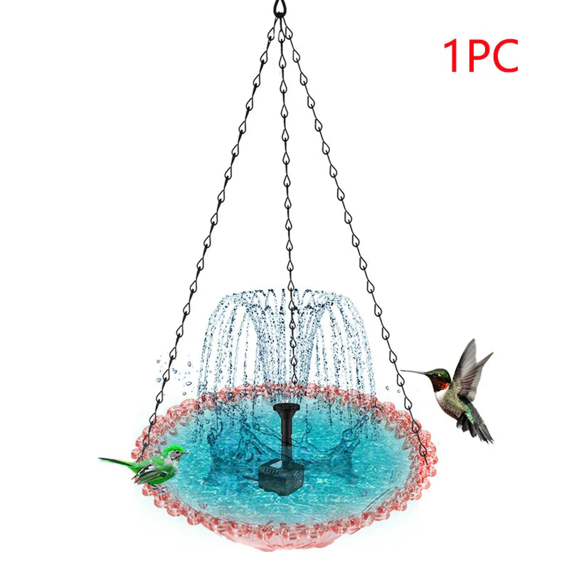 Hanging Bird Bath Fountain  Drinking Feeder Bowl, Spray Nozzles Fountain