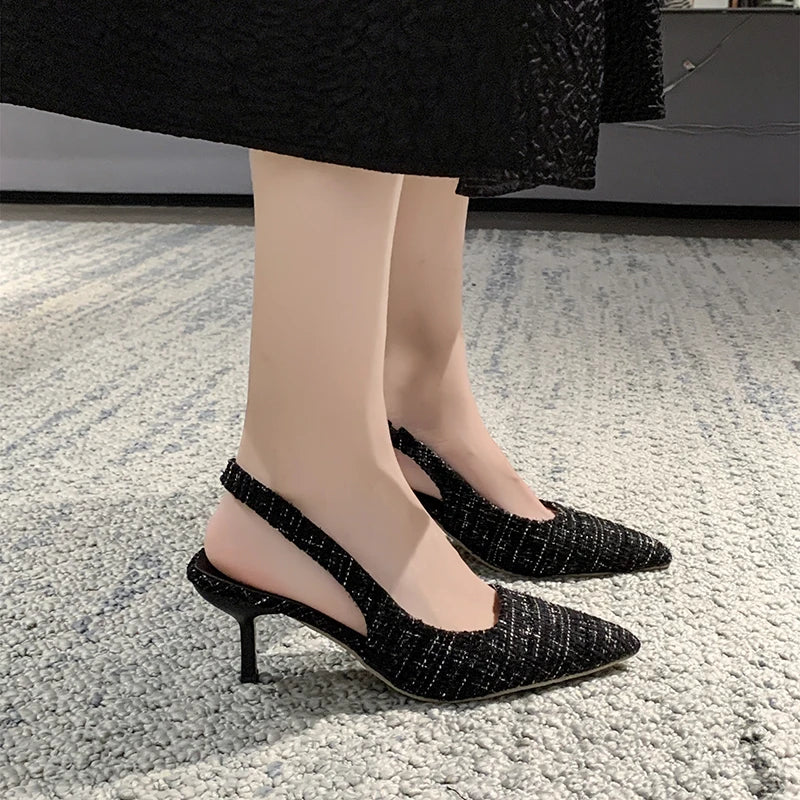 Brand Designer Slingbacks High Heels Pumps Women Pointed Blue Pointed Toe Party Shoes Summer Thin Heeled Sandals High Heel Shoes
