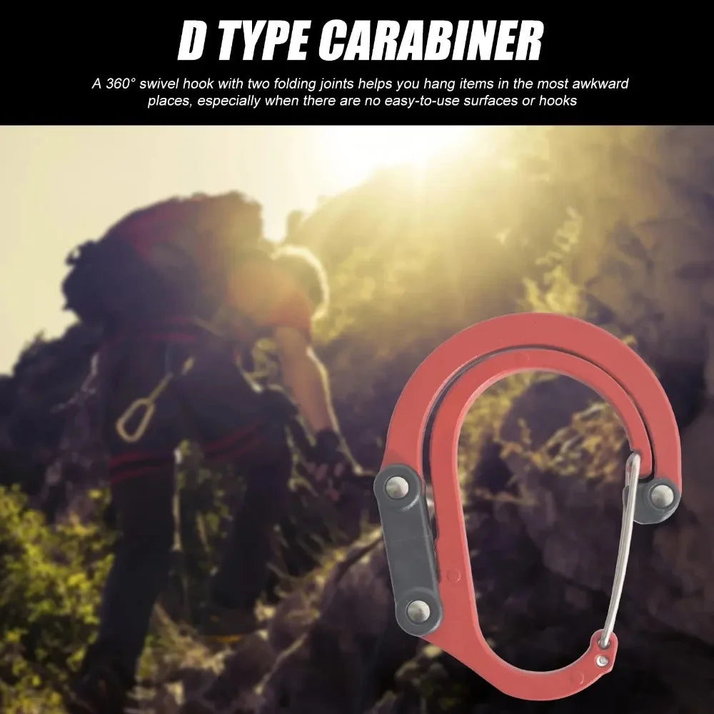 Multifunctional Aluminum Alloy Hybrid Gear D-Type Utility Hooks 360 Degree Rotatable Quick-Hanging Carabiner for Outdoor Camping