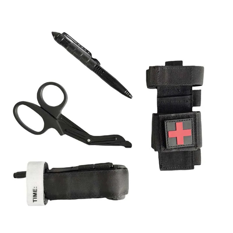 Tactical Tourniquet Set - Rotary Medical Emergency Strap with Tactical Pen & Scissors | Essential for Outdoor Survival, Combat,
