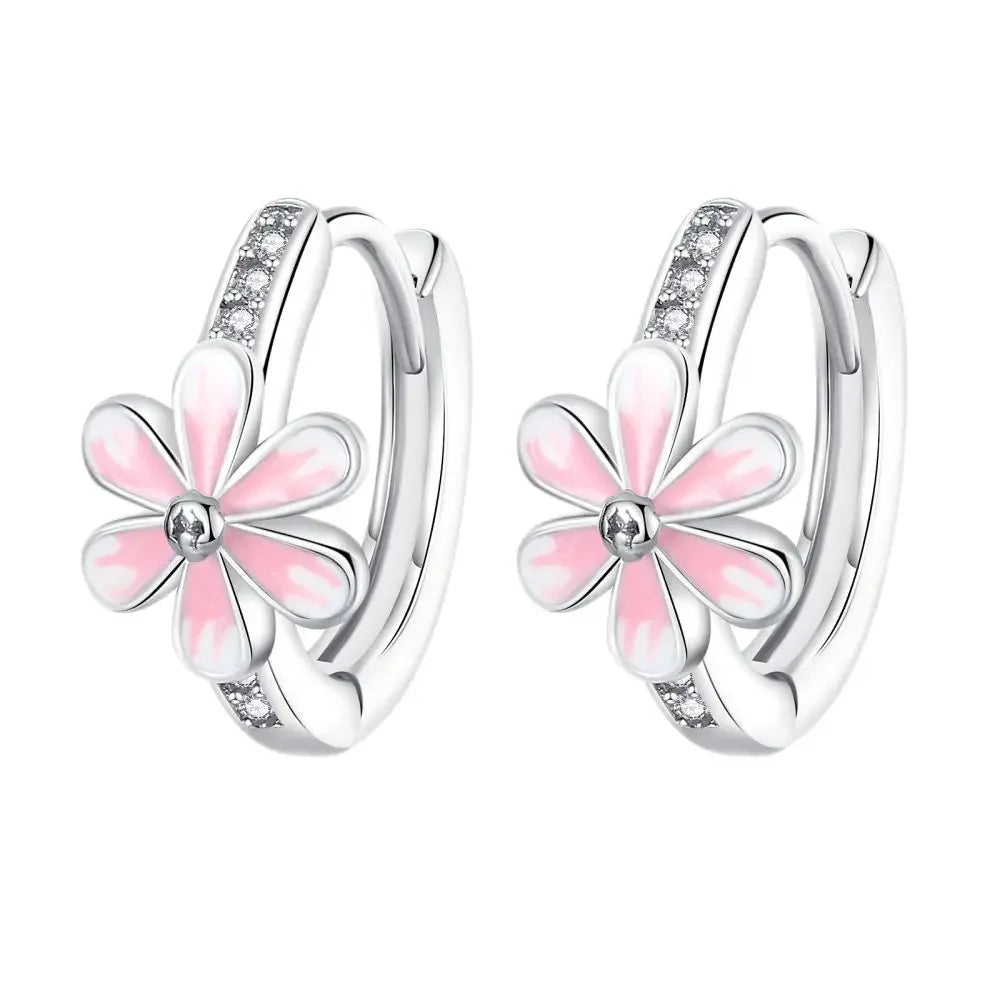 Romantic Heart Shapen Girl Earrings 925 Silver Rainbow Heart Hoop Earring Silver Jewelry Gift