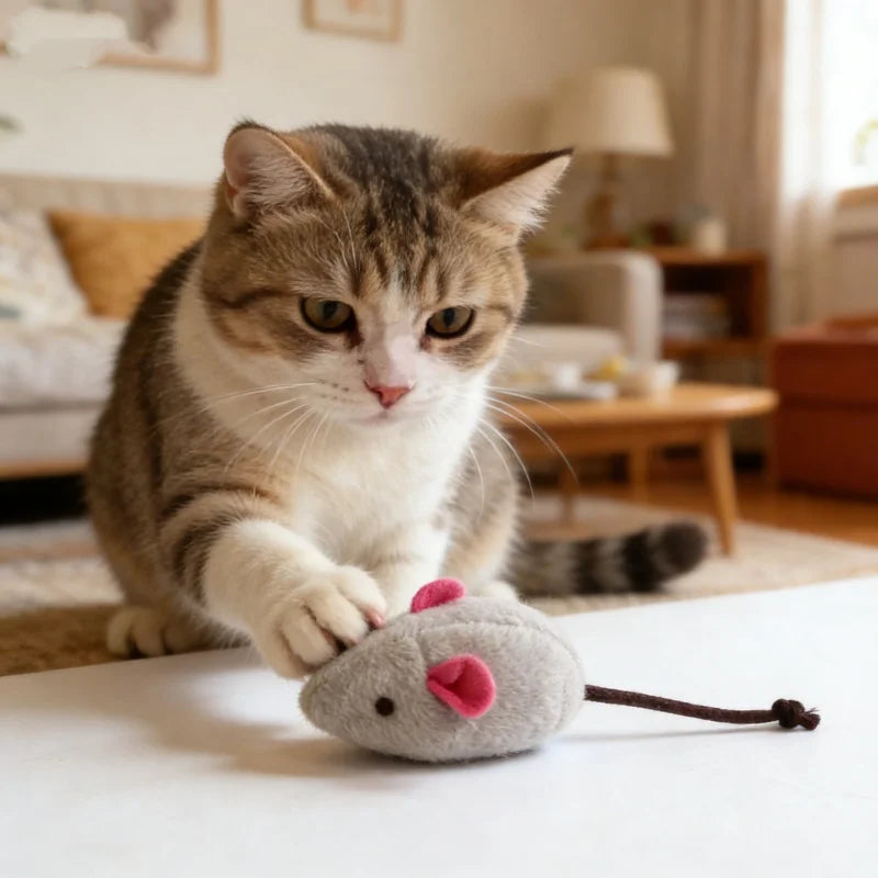 Interactive Catnip-Filled Rattle Mouse Toy for Cats Pretend Fur Design Pre-filled with Catnip for Enhanced Play Pet Game