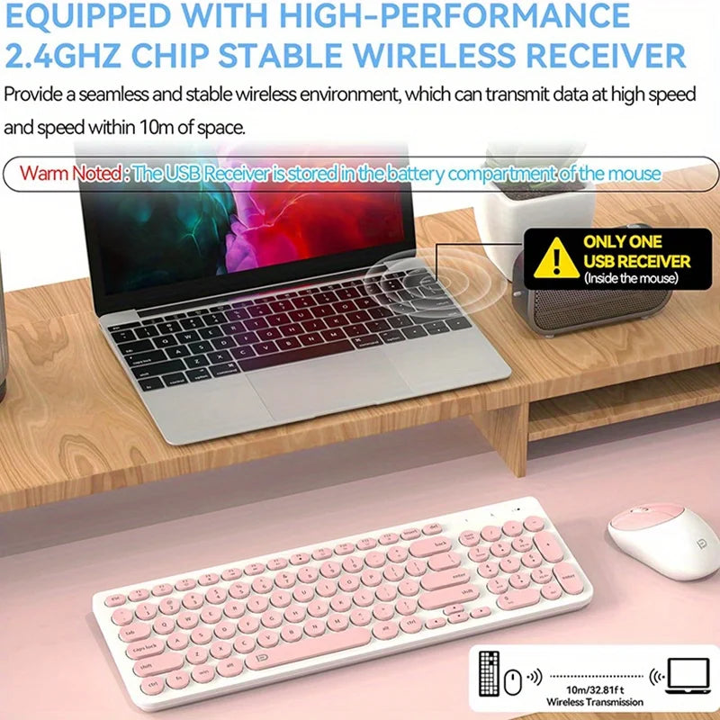 1 Set of 2.4G Wireless Keyboard and Mouse, Portable 95-key Multimedia key Office Mouse Kits, Silent Round Keyheads keyboard Mice