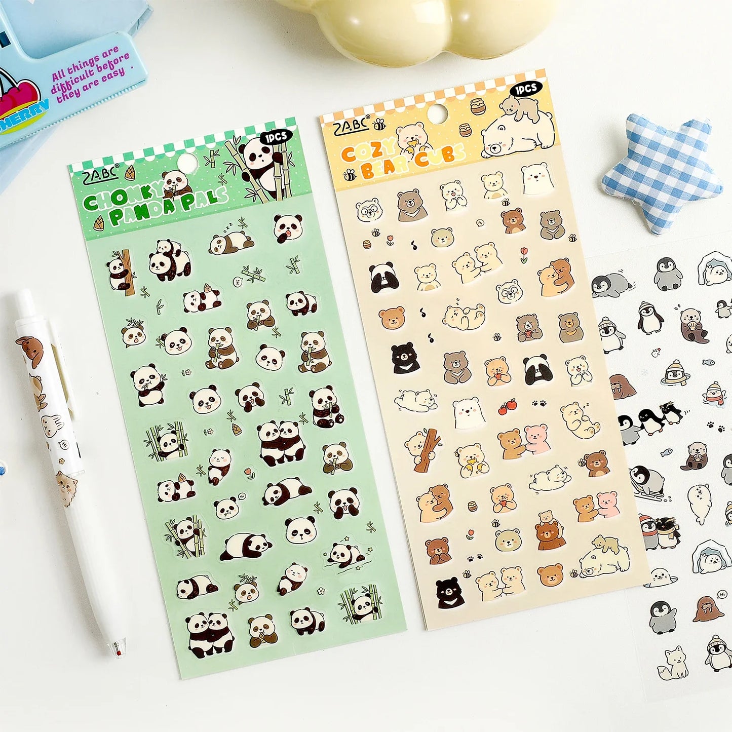 1 Sheet Kawaii Pet Clear PET Sticker, Mini Dog Cat Panda Rabbit Waterproof Strips for Scrapbook Journal DIY
