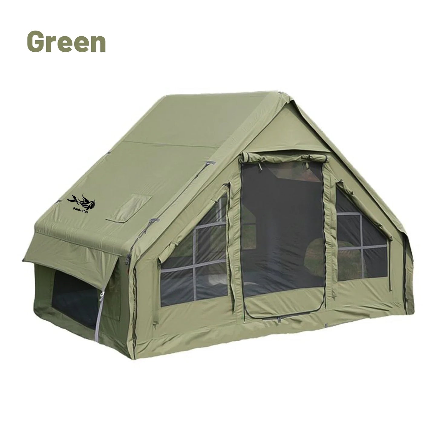 PAKICETUS Large Luxury Inflatable Glamping Tent with Manual Hand Pump, Easy Setup 4 Season Anti-Snow Spacious Family Shelter, Weatherproof Air Tent for Outdoor Camping, Backyard Party & Wilderness Adventure