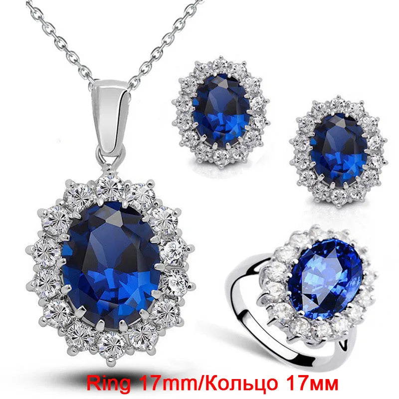 Fashion Blue Crystal Stone Wedding Jewelry Sets For Brides Silver Color Necklace Set For Women African Jewelry Sets & More
