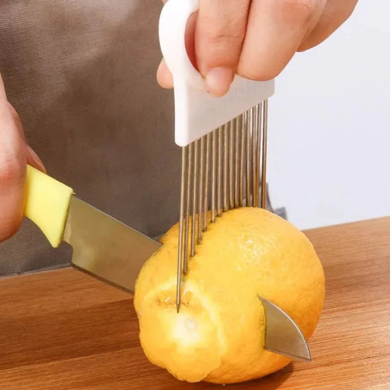 1/2/3/4pcs Effortlessly, Slice Onions with this 1pc Colorful Onion Slicer stainless steel potato chip onion holder.