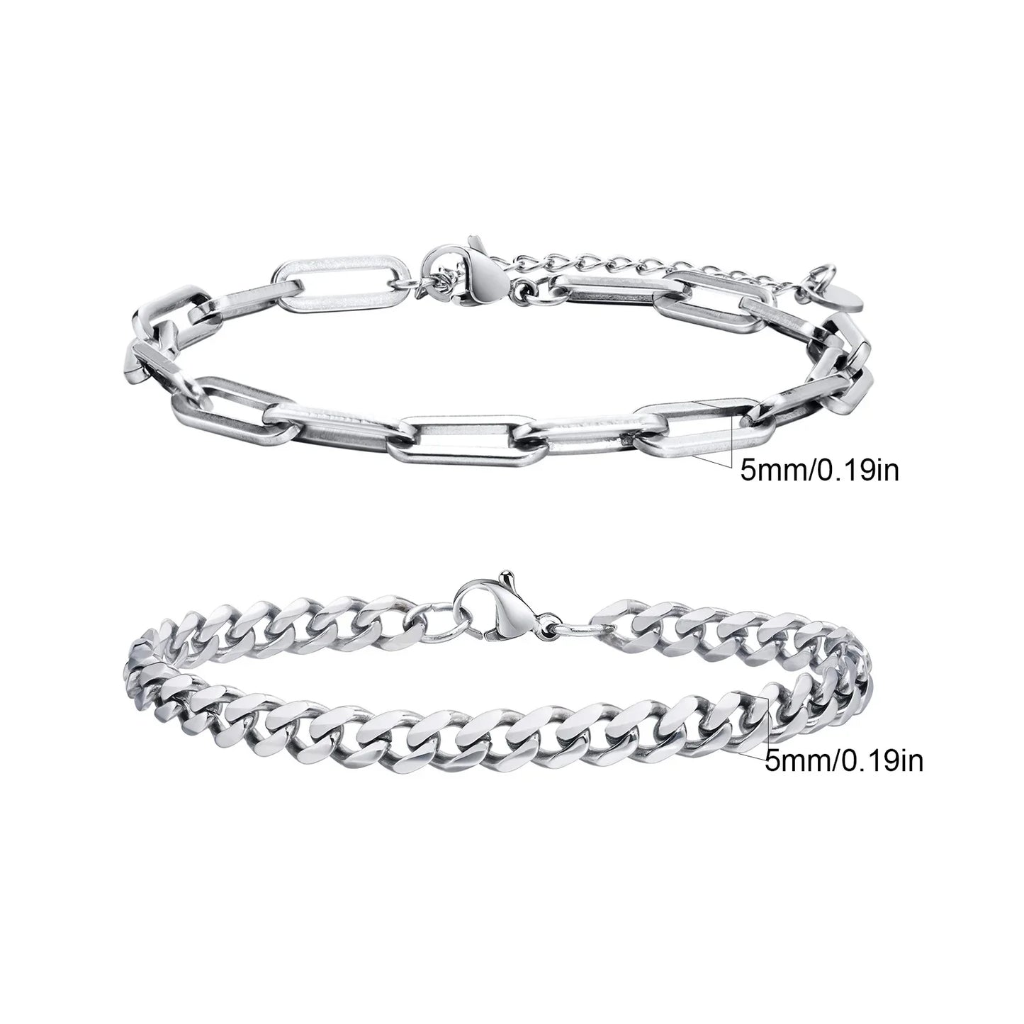 2pcs Men's Chain Bracelets,Stainless Steel Silver Gold Black Color Twist Rope Chain Wristband,Trendy Cuban Link Chains Gift