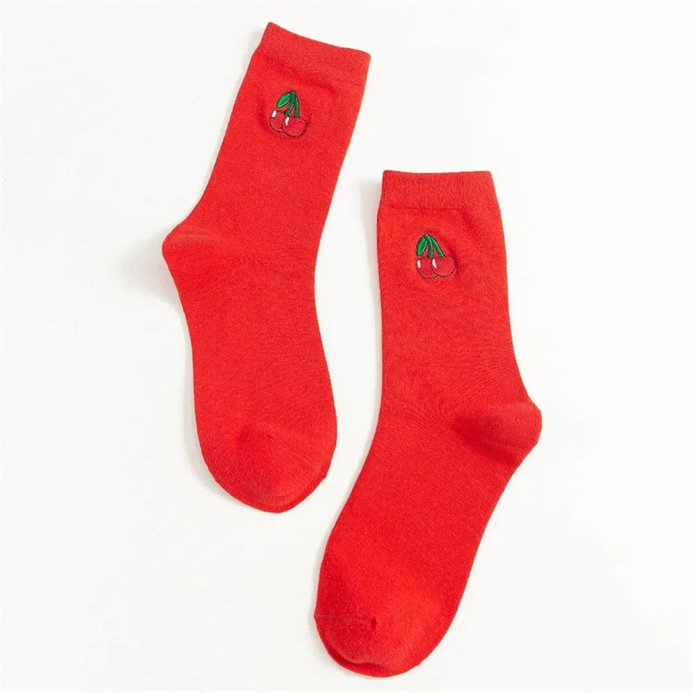 INS Girls Embroidery Cute Cartoon Fruit Avocado Banana Cherry Peach Kiwi Pineapple Socks Japanese Korean Funny Sokken Dropship