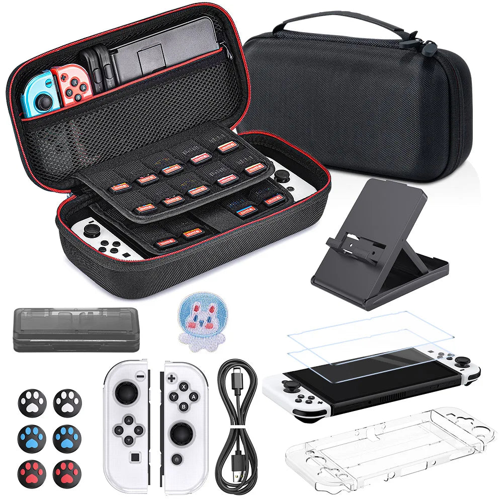 Nintend Switch pouch Kit For NS Switch with Protective Case Cover for Console & J-Con, Screen Protector, Adjustable Stand