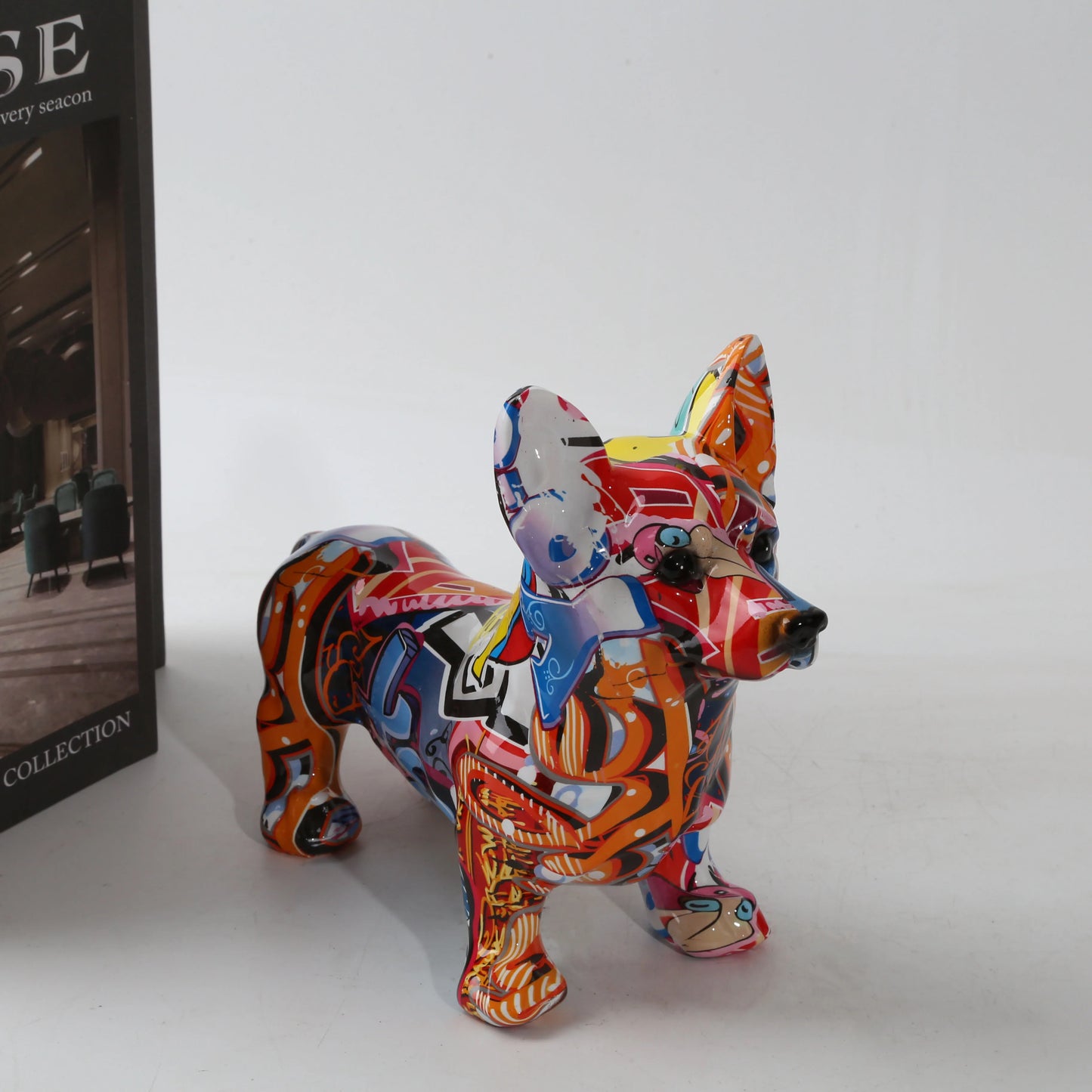 Nordic  Art Graffiti Corgi Dog Painting Creative Resin Crafts Home Decoration Wine Cabinet Office Decor Crafts Gift  Ornaments