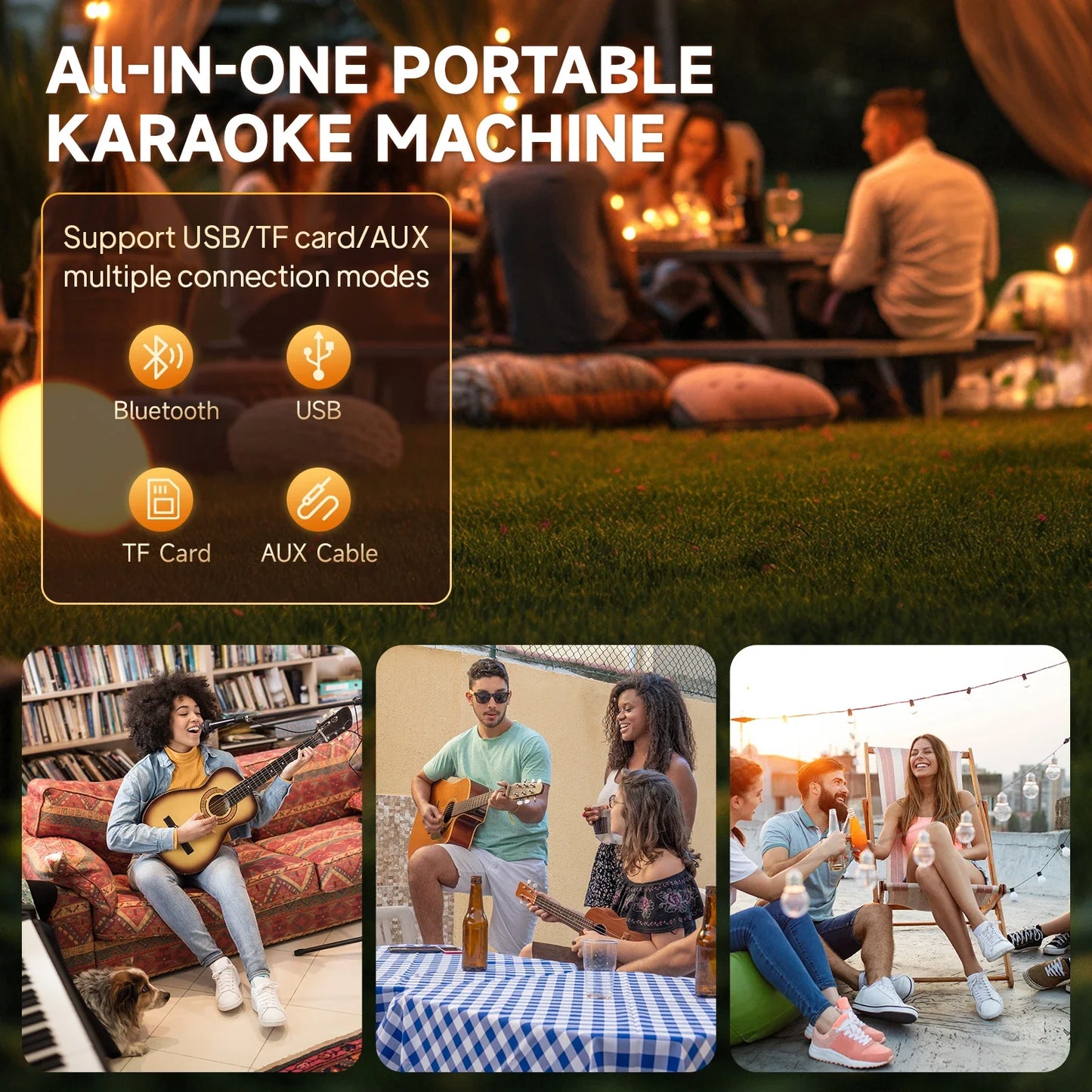 Tx06Karaoke Bluetooth Speaker with Microphone,High-Power Karaoke Outdoor Bass Audio,Karaoke Bluetooth Speaker Music Rhythm Light