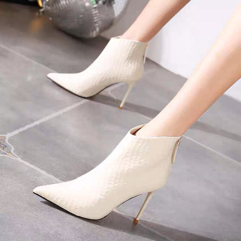 Women's Boots Fashion Pointed Toe Sexy Design Zipper Stiletto High Heel Ankle Boots 2023 New Leather Party All-match Women Boots
