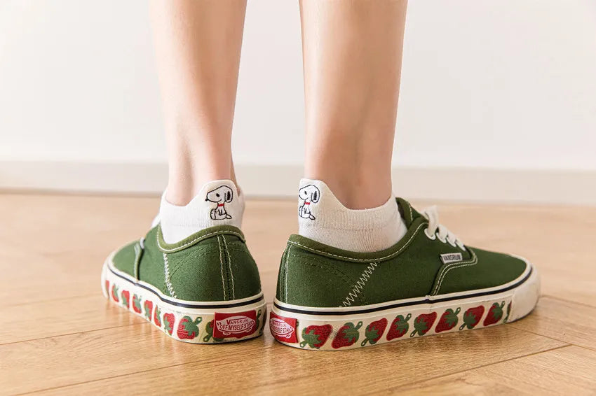 5 Pairs/lot Snoopy Socks Cotton Casual Warm Women Streetwear Kawaii Embroidery Socks Short Happy Ankle Breathable Sports Socks