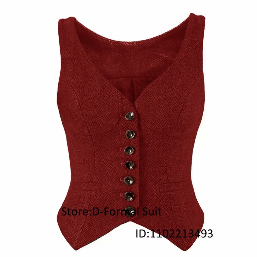 Herringbone Women Sleeveless V-Neck Slim Fit Vintage Wool Jacket Casual Summer Knit Vest By Women's Sports Suit New Outerwear