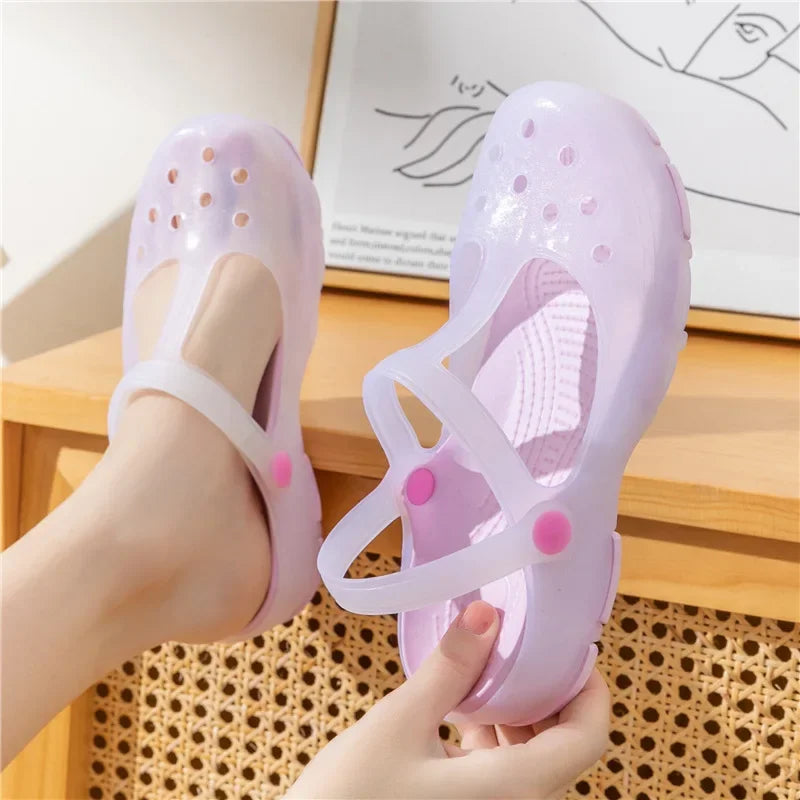 Summer New Women's Sandals Non Slip Soft Soled Jelly Sandals Daily Slip-on Clogs Casual Shoes Fashion Printing Beach Sandals