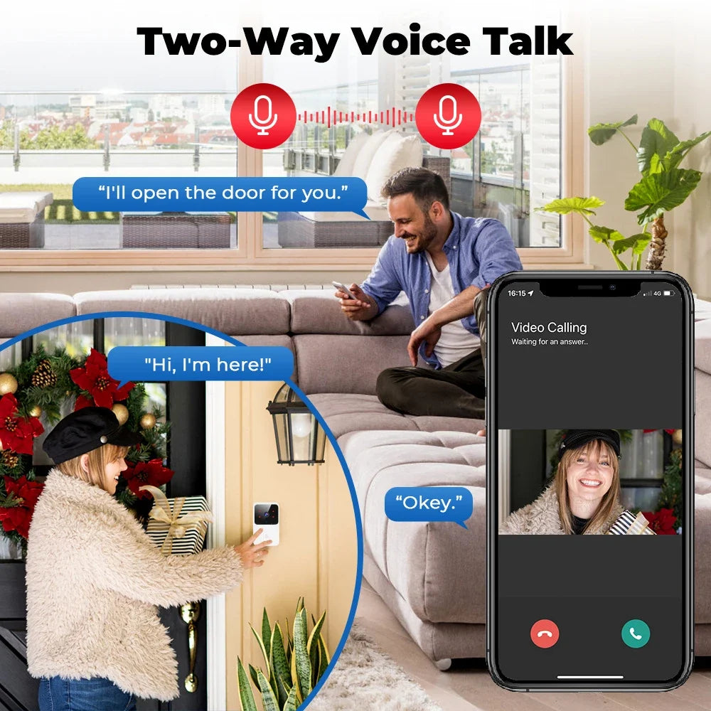 Smart WiFi Video Doorbell Wireless Door Bell Camera 1080P HD Night Vision Two Way Audio Motion Detection Remote Phone Security