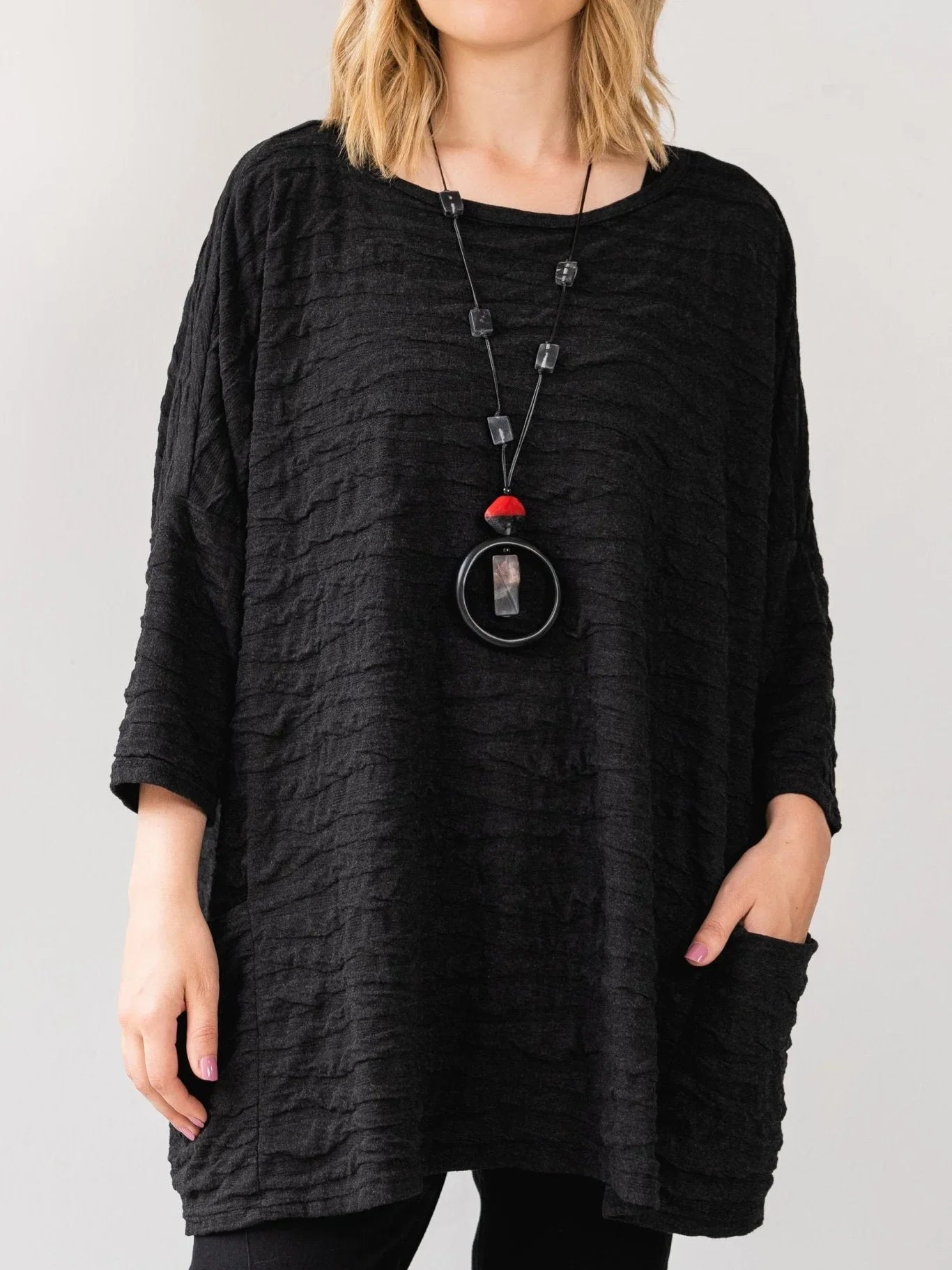 Plus Size Spring and Autumn Women's Pullover Round Neck Solid Three Quarter Sleeves Textured T-shirt Causal Tops Women's Clothes