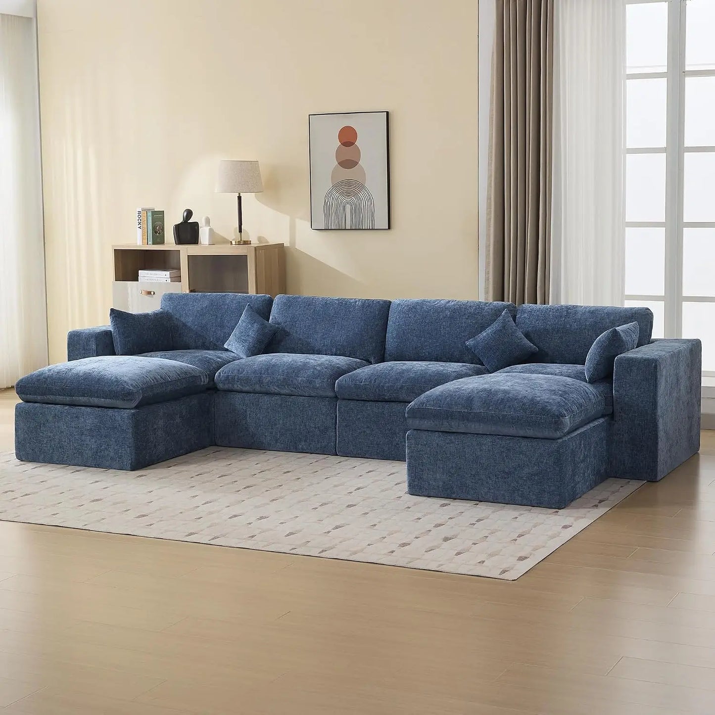 146''Cloud Boneless Sectional Couch, Modular Sectional Sofa Deep Seat with 2 Ottomans, Oversized Upholstered, Customized
